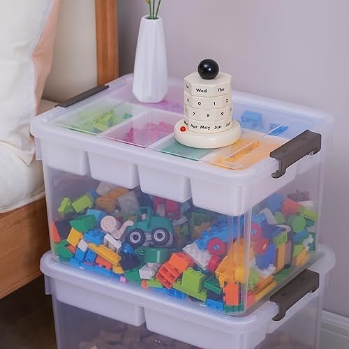 Citylife 32 QT Plastic Storage Bins with Removable Tray Large Stackable Storage Containers for Organizing Craft Storage and Storage Craft, Clothes, Files, Office Supplies, 4 Packs - size: 32 Qt- 4 Pack