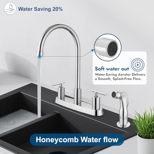 Kitchen Faucet, High Arc 360° Swivel Spout, 2-Handle 8 Inch Centerset Kitchen Sink Faucet with Side Sprayer, 3 or 4 Hole Kitchen Faucet for RV, Utility & Laundry Sink, Polish Chrome - color: Polish Chrome