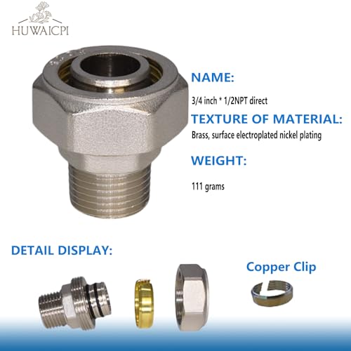 Straight Air Piping Fittings,Shop Compressed Air Line System fittings 3/4"Straight Air Line Fittings Tubing x 1/2" Male NPT Threads Adapter Fittings,Brass-Nickel Plated rapid air system fittings 2pc - size: 1/2