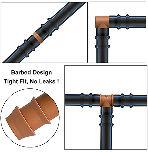 20-Pack Drip Irrigation Barbed Tee Fittings, Fits of 1/2”, 17mm .600” ID Drip Tubing - color: 20P-TEES