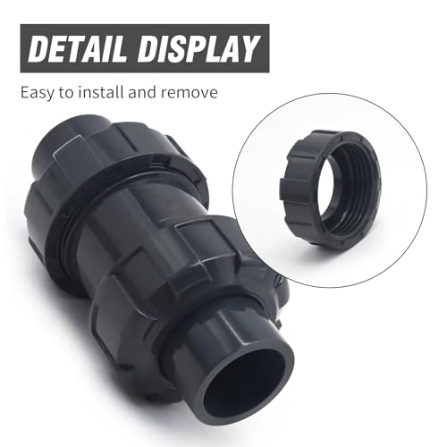 PVC True Union Check Valve, 3/4 Inch Slip Swing Full Port Utility, Sch80 Socket Backflow Prevention for Pool, Plumbing & Utility (Slip Connection)