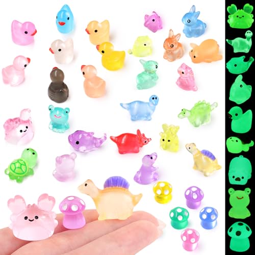 100PCS Mini Resin Animals Tiny Cute Figurines Glow in Dark, Miniature Figures to Hide, Little Animal Small Accessories for Topper Desk Garden Dollhouse Landscape Aquarium Ornaments Crafts & Decor - color: Glow in Dark Animal-100pcs