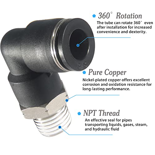 3/8 Air hose fittings, Air fittings Male Elbow 3/8 Inch Tube OD x 1/8 NPT Thread Push to Connect Fitting, PL-3/8-N1 (Pack of 10) (3/8-1/8) - size: OD 3/8 - NPT 1/8