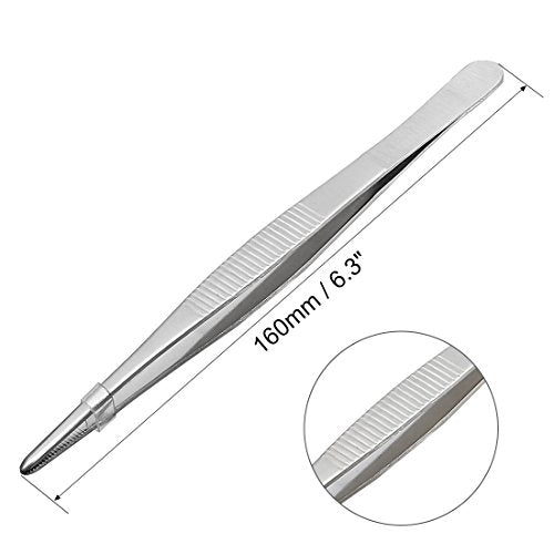 uxcell 1 Pcs 6.3-Inch 430 Stainless Steel Straight Blunt Tweezers with Serrated Tip Daily Garden Tool - size: 6.3-Inch
