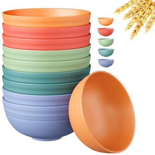 Quatish 10 PCS Unbreakable Cereal Bowls,Dishwasher & Microwave Safe Wheat Straw Bowls, Easy-to-Clean Lightweight Desserts & Soup Bowl, Portable for Picnics ，Snack Plastic Bowls Set，Multi-Color - color: Multicolor