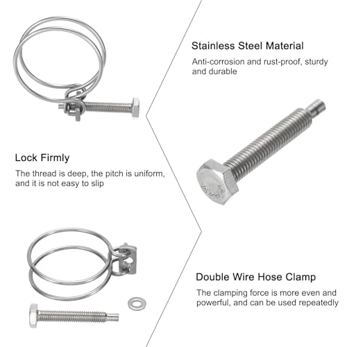 uxcell 6Pcs Double Wire Hose Clamp, 46-51mm Adjustable Stainless Steel Wire Hose Clips with M8 Bolt for Dust Collection Hose, Pump Hose Pipe - size: 46-51mm