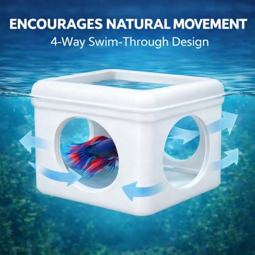 White Floating Betta Hideout with Round Side Holes – 3D Floating Breeding Box & Resting Cave with Window – Feeding Platform, Fish Shelter & Hammock for Betta, Guppies, Nano Tanks & Small Aquariums - color: C: White