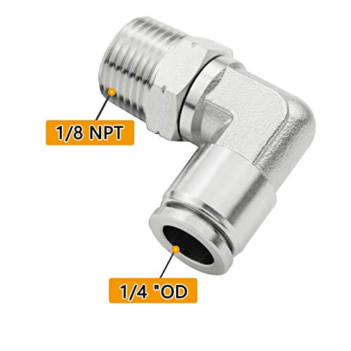 Beduan Push to Connect Fitting Elbow, 1/4" Tube OD x 1/8" NPT Male 90 Degree Elbow Adapter 304 Stainless Steel Air Union Fitting - size: 1/4"Tube OD-1/8"NPT, style: 1Pc