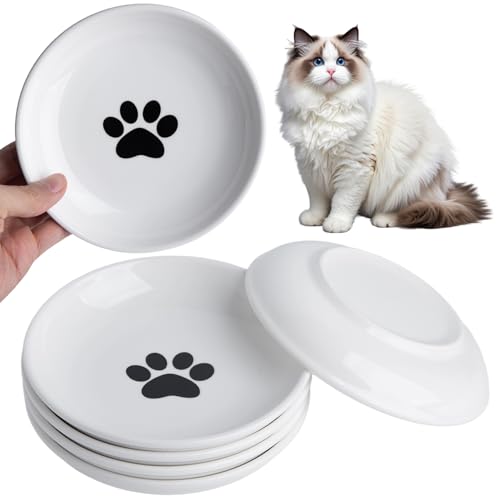 Cat Food Bowl Set of 6, Ceramic Cat Bowls, Anti Whisker Fatigue Cats Bowl Set,5.9 Inches Shallow Wide Kitten Plates for Wet/Dry Food, Indoor Pets (Paw) - color: Cat Paw, size: 6pc