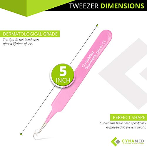 Blackhead Tweezer - Professional Curved Steel Tip Surgical Comedone & Splinter Extractor. Ideal Blemish & Acne Remover Tool Means Flawless Facial Skin (Pink) - color: Pink