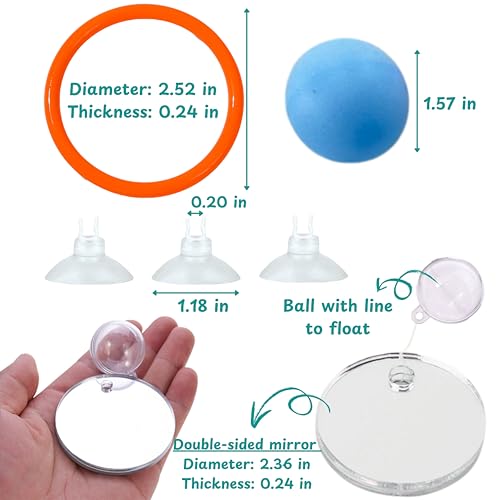 Betta Mirror Enrichment Fish Toys Stimulation, 2 pcs Exercise Feeding Rings And Training Mirror With Floating Ball Toy, Betta Fish Tank Accessories, Small Aquarium Tank Decoration (Orange, M) - color: Orange, size: M