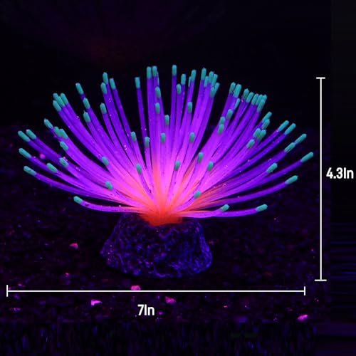 Fluorescent Rainbow Sea Urchin Aquarium Decor - Glows Under Blue Light, Weighted Silicone Ornament for Fish Tank with Swaying Spines, Saltwater & Freshwater, Vibrant Aquascape Centerpiece (Green) - color: Green