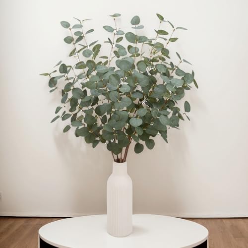 12 Pcs 27" Eucalyptus Stems Greenery Stems Eucalyptus Leaf Spray in Green Silk Plastic Plants Floral Artificial Plants for Home Party Wedding Decoration(Dark Green) - color: Dark Green -12 Pcs