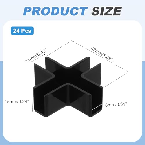 uxcell 24Pcs Plastic Glass Connector, Suitable for 8mm Thick Cross Shaped Glass to Glass Clamp, Fixing Bracket Rimless Clip Holder for Aquarium Fish Tank Display Shelves, Black - color: Black, size: 8mm