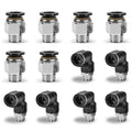 12 Pcs Push to Connect Fittings 3/8 Inch Tube OD x 1/4 Inch NPT Thread Pneumatic Male Straight and Elbow Quick Connect Air line fittings - size: 3/8"OD x 1/4"NPT