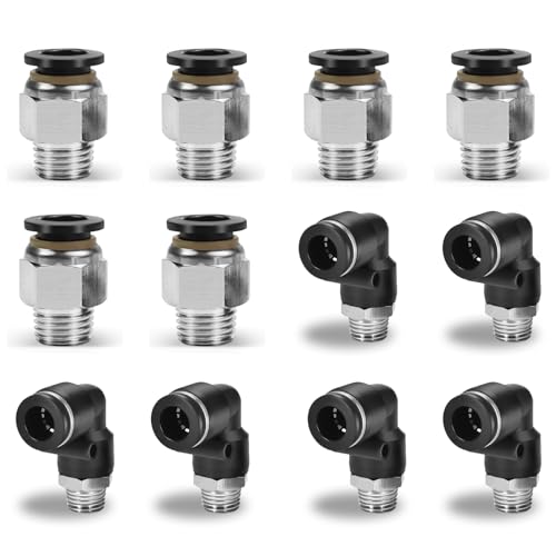 12 Pcs Push to Connect Fittings 3/8 Inch Tube OD x 1/4 Inch NPT Thread Pneumatic Male Straight and Elbow Quick Connect Air line fittings - size: 3/8"OD x 1/4"NPT