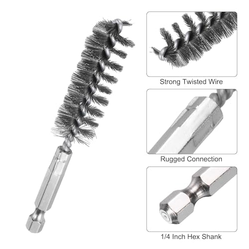 HARFINGTON 10Pcs Stainless Steel Bore Brush 17mm Dia 4" Long Cleaning Twisted Wire Brush with Handle 1/4" Hex Shank for Tubes, Ports, Bearings - size: 17mm