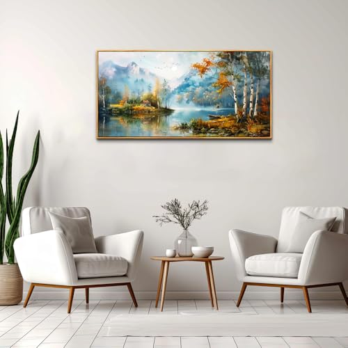 ZUITINGHUA Wood Framed Canvas Wall Art For Living Room Wall Decor For Bedroom Office Wall Decoration Lake View Painting Tree Forest Pictures Artwork Room Aesthetic Home Decor Ready To Hang 20x40 In - color: Lake View Wood Framed, size: 40"L x 20"W