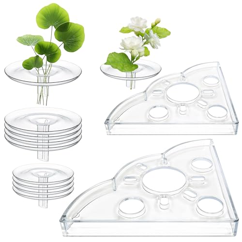 12PCS Creative Floating Floral Arrangement Holder,Floating Flower Display Stand Include 2 Fish Tank Shelf DIY Clear Acrylic Flower Bowl Stem Holder for Small Single Flower Water Plants/Fish Tank Float