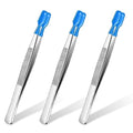 Honoson 3 Pieces Tweezers with Rubber Tips PVC Coated Rubber Long Bent Tweezers for Crafts Stamps Beads Jewelry Tools(4.33 Inch,Blue)