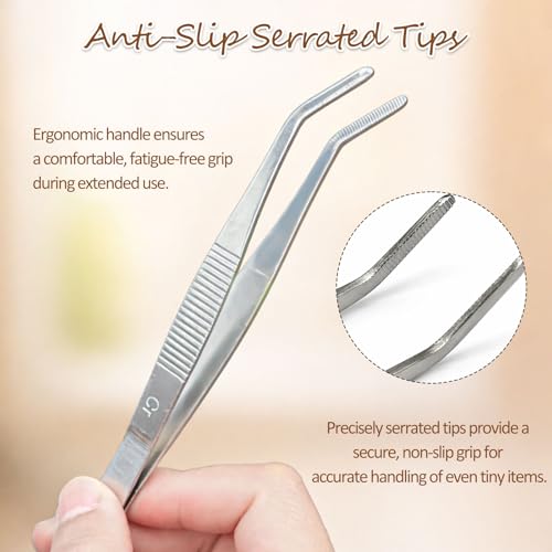 Stainless Steel Curved Tip Tweezers with Serrated Grip, Multipurpose Precision Forceps for Sewing, Crafting and Repair Tasks(4 piece)