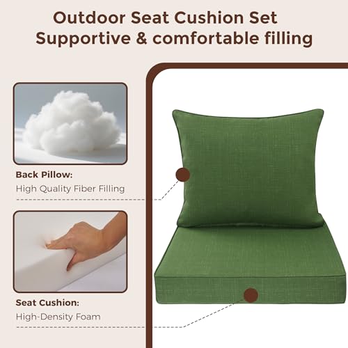 FUNHOME Outdoor Seat Cushion Set 24 x 24 x 4 Inch,Water Resistant Outdoor Chair Cushions for Patio Furniture,Thick Deep Seating Pads for Outside Chair Sofa Couch, Moss Green - color: Moss Green