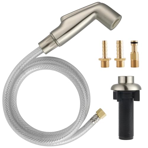 Hygie Rinse Kitchen Sink Spray Attachment/Hose/Holder Set Compatible with Moen/Delta Faucet, Kitchen Side Sprayer, Kitchen Sink Faucet Sprayer Replacement, Brushed Nickel - color: Brushed Nickel, style: Sprayer Head/Hose/Holder Set