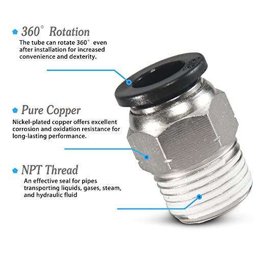3/8 Air hose fittings, Push to Connect Air fittings Male Straight 3/8 Inch Tube OD x 3/8 NPT Thread Fitting (Pack of 10) - size: OD 3/8 - NPT 3/8, style: Male thread