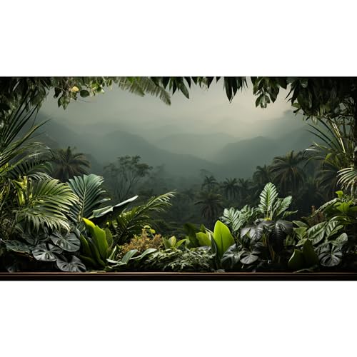 Aquarium Background Rainforest Tropical Leaf Palms Terrarium Backdrop Foggy Forest Mountain Natural Landscape Fish Tank Background Reptile Habitat Backdrop Poster Decor Vinyl 24x12in - color: Foggy Dark Green, size: 24(W)x12(H)inches/ 60(W)*30cm(H)