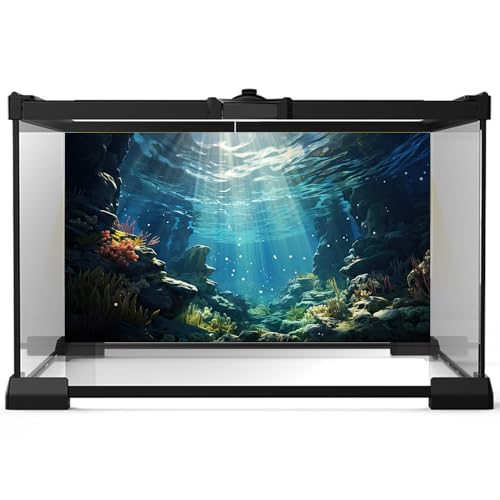 Underwater Aquarium Background Corals and Tropical Fish Terrarium Backdrop Rock Aquatic Plants Sunlight Rays Fish Tank Background Tank Aquarium Wallpaper Poster Decor 36x18in - color: Underwater Blue, size: 36(W)x18(H)inches/ 90(W)*45cm(H)