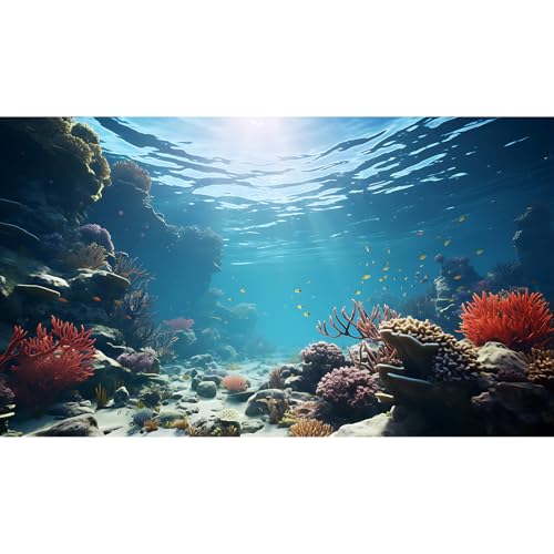 Under The Sea Aquarium Background Underwater World Fish Tank Background Ocean Floor Coral Reef Sunray Terrarium Backgrounds Tropical Fish Ocean Aquarium Backgrounds for Fish Tank Decorations 24x12in - color: Ocean Blue, size: 24(W)x12(H)inches/ 60(W)*30cm