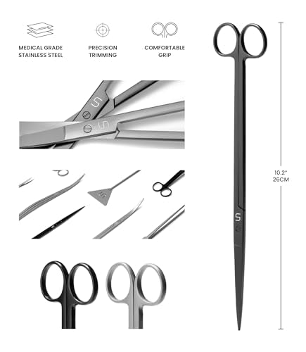 UNS Aquascaping Tools - Stainless Steel, Rust Resistant, Freshwater Planted Tank, Saltwater Reef Aquarium Maintenance Accessory - Trimming Stems & Carpets, Coral Cutting - Straight Scissors, Black - color: Black