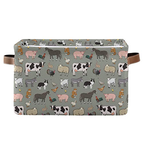 Farm Animals Pattern Rectangle Storage Bin, 15 x 11 x 9.5 in, Collapsible Organizer Storage Basket for Home Décor - color: Farm Animals Pattern, size: 1 PCS
