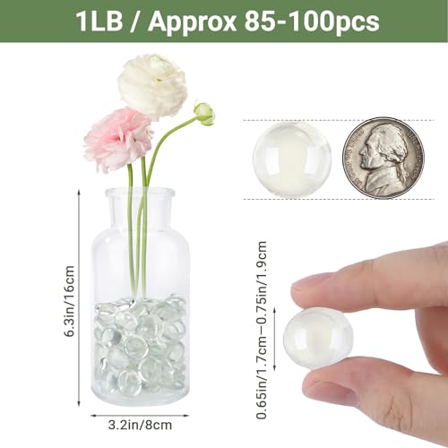 SUREAM 1 LB Flat Glass Marbles, Clear Glass Beads for Vases, Transparent Marbles Bulk for Decorative Centerpieces, Tank, Aquarium, DIY Craft - color: Clear