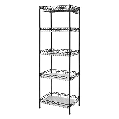 Storage Shelves, 5-Tier Wire Shelving Unit with Baskets Storage Rack Corner Shelf Shelving Adjustable Storage Shelf, 11.8" D x 15.7" W x 63" H, Black - size: 5-Black Net basket rack