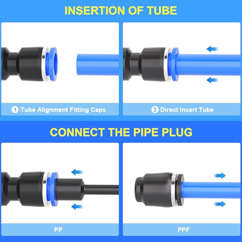 TAILONZ PNEUMATIC 1/4 Inch od Push to Connect Fittings Pneumatic Fittings Kit 10 Spliters+10 Elbows+10 tee+10 Straight+10 PPF+10 PP (60 pcs)