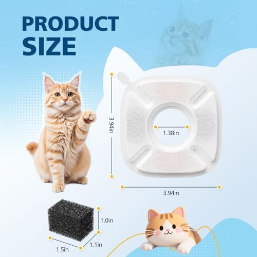 32 Pcs Cat Water Fountain Filters for Veken 95oz/2.8L, 67oz, 135oz Dog Water Fountain Automatic Pet Fountain Dog Water Dispenser 16Pcs Pet Fountain Filter Replacement & 16Pcs Pre-Filter Sponges