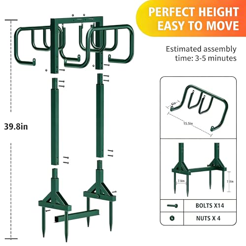 HeroicLion Garden Hose Holder Holds 2 x 160FT Hoses, Super Stable Water Hose Holders with 4 Spikes, Rustproof Freestanding Hose Stand Hanger Garden Hose Storage for Outside Yard Lawn Farm, Green - color: Green-39.8 Inch Height