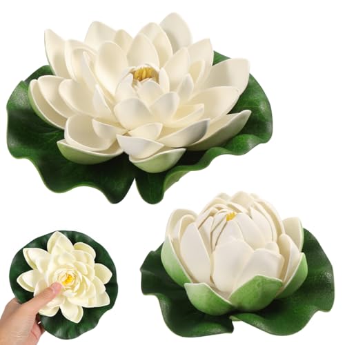SEWACC Lotus Floating Flower Aquarium Lily Pad 6pcs Artificial Lotus with Water Lily Pad Floating Fake Pond Ornanment for Garden Pond Pool Decoration White