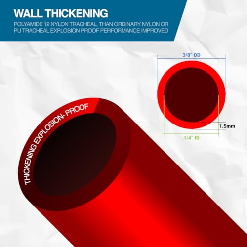 Utah Pneumatic 3/8'' Nylon Red Air Hose, 10m, Dot Approved for Air Brake Tubing, Suspension or Fluid Transfer - color: Red, size: 3/8 inch DOT - 32.8 Feet
