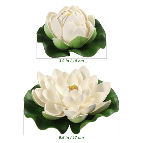 SEWACC Lotus Floating Flower Aquarium Lily Pad 6pcs Artificial Lotus with Water Lily Pad Floating Fake Pond Ornanment for Garden Pond Pool Decoration White