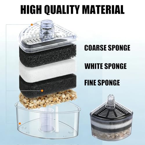 Frienda 12 Pcs Corner Aquarium Filter Replacement Pads for 10-30 Gallon Replacement Aquarium Filter Pads Foam Air Driven Media Sponge for Fish Tank Water Filtration, White and Black