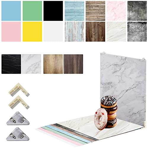 Large 24x24in Photo Backdrop Board: 9PCS 18Patterns Product Photography Backdrops for Food Jewelry, Background Table Top Small Shooting Kit - color: Blue Pink Black