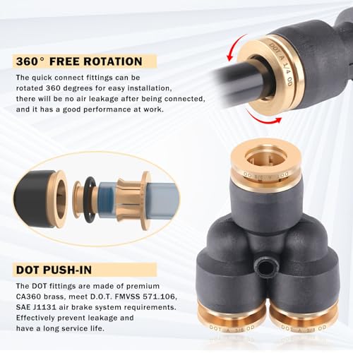 CheeMuii 31 PCS DOT Air Brake Line Fittings 1/4" 3/8" Push to Connect Fittings Quick Connect Air Hose Fittings Repair Kit for Truck or Industrial Air System - size: 31PCS