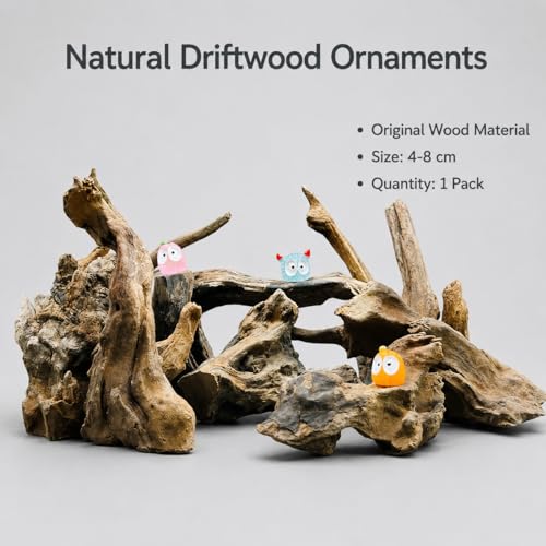 Aquarium Driftwood Unique Wooden Logs with Small -Like Decorative Mini House Figurines Suitable for Fish Bowl Classroom Decoration