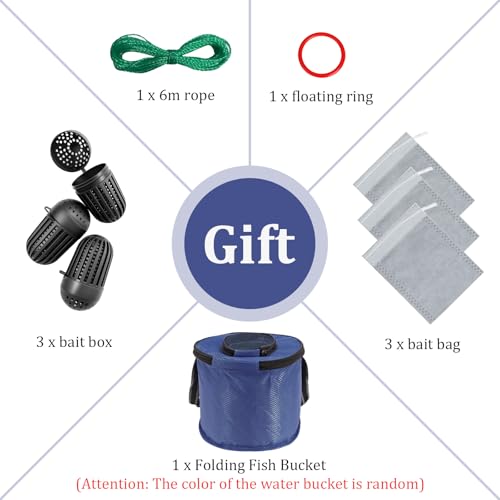 Minnow Trap 32in*10in” with Foldable Fishing Net & Collapsible Fish Bucket - Crab, Crawfish, Shrimp Trap for Freshwater Saltwater Fishing