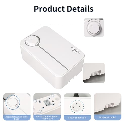 boxtech Upgrade Aquarium Air Pump, Ultra-Quiet Fish Tank Oxygen Pump with Adjustable Airflow, Powerful Air Pump with 2 Outlets to Pump Rich and Fine Air Bubbles - color: White-K2 5W