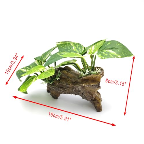Aquarium Decor, Resin Wood Ornament with Silk Leaves for Betta Fish Tank, Driftwood for Aquarium Landscape Accessories, Reptiles Tank