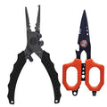 Eupheng Multi Function Fishing Pliers & Scissors Set 4.7" Titanium Coated,Saltwater Resistant Hook Remover with Safety Lock Split Ring Pliers & Fishing Shears for Braided Mono Fluorocarbon - style: pliers + red scissors