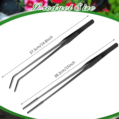 Lasnten 2 Pcs Extra Long Stainless Steel Reptile Feeding Tongs with Rubber Tip 15 Inch Bearded Dragon Aquarium Straight and Curved Long Tweezer Terrarium Feeder Tool for Tank(Black) - color: Black, size: 15 Inch